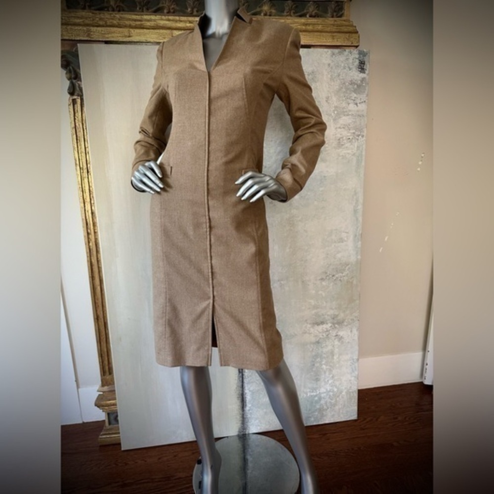 FERAUD Romantic Regencycore Classic Camel Wool Midi Dress, M